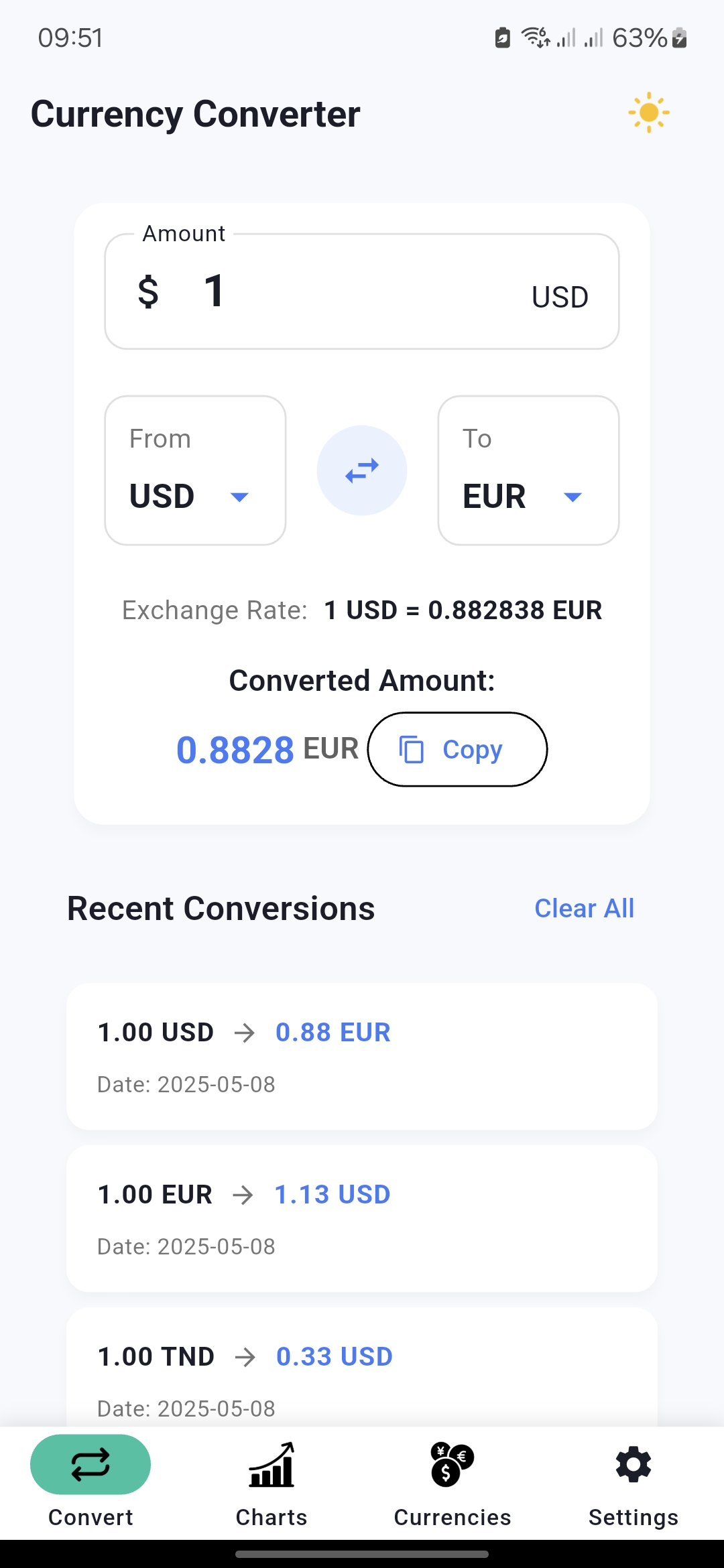 CurrEx app in light mode