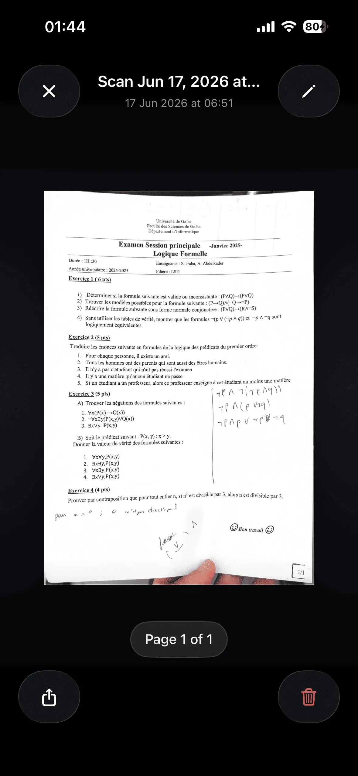 A scanned document open in DocScanner