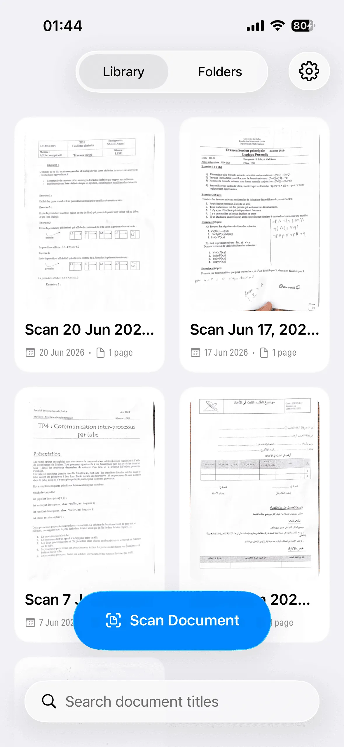 Document library with scanned pages and search