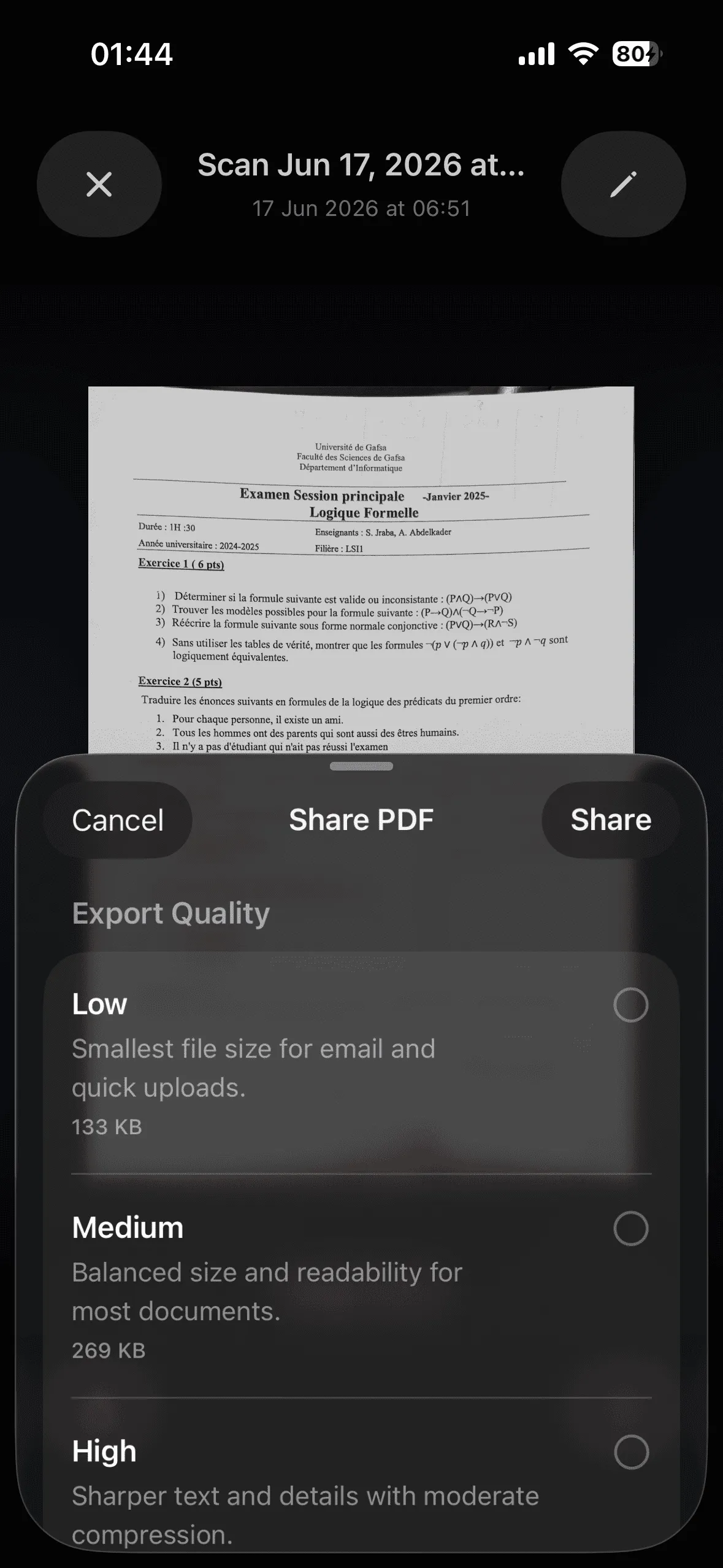 DocScanner PDF export quality options