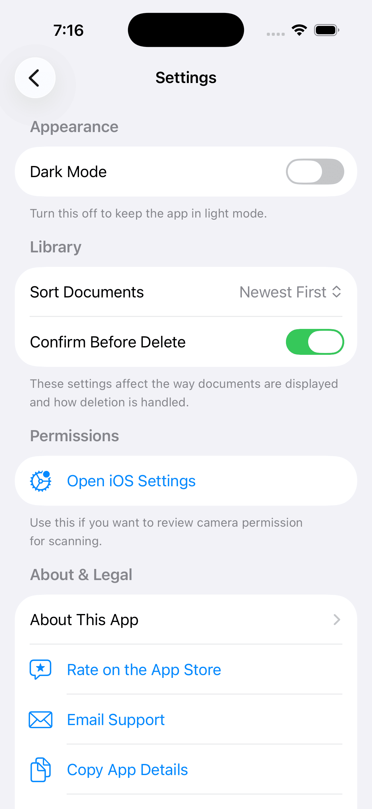 App Settings Screenshot