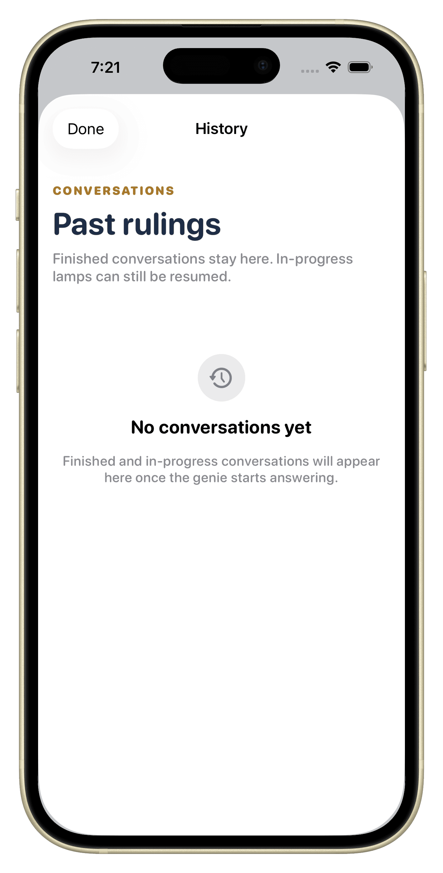 Tricky Genie history screen