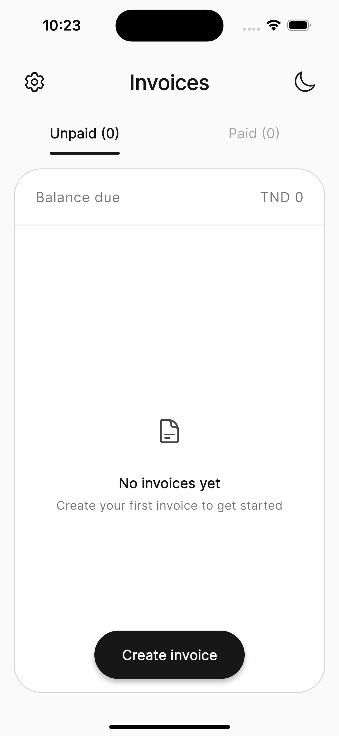 Invoice Maker main interface - Dashboard