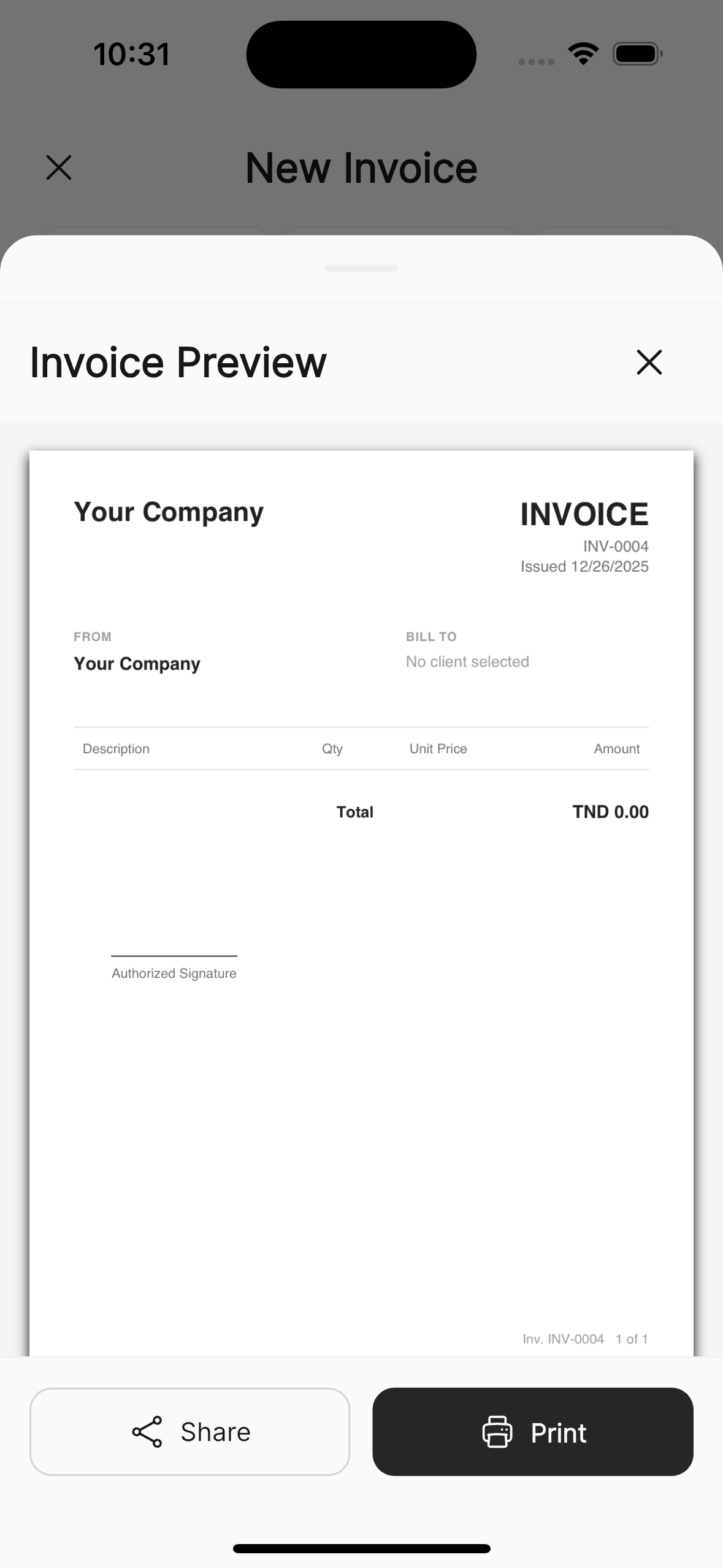 Invoice Maker invoice preview - PDF Preview