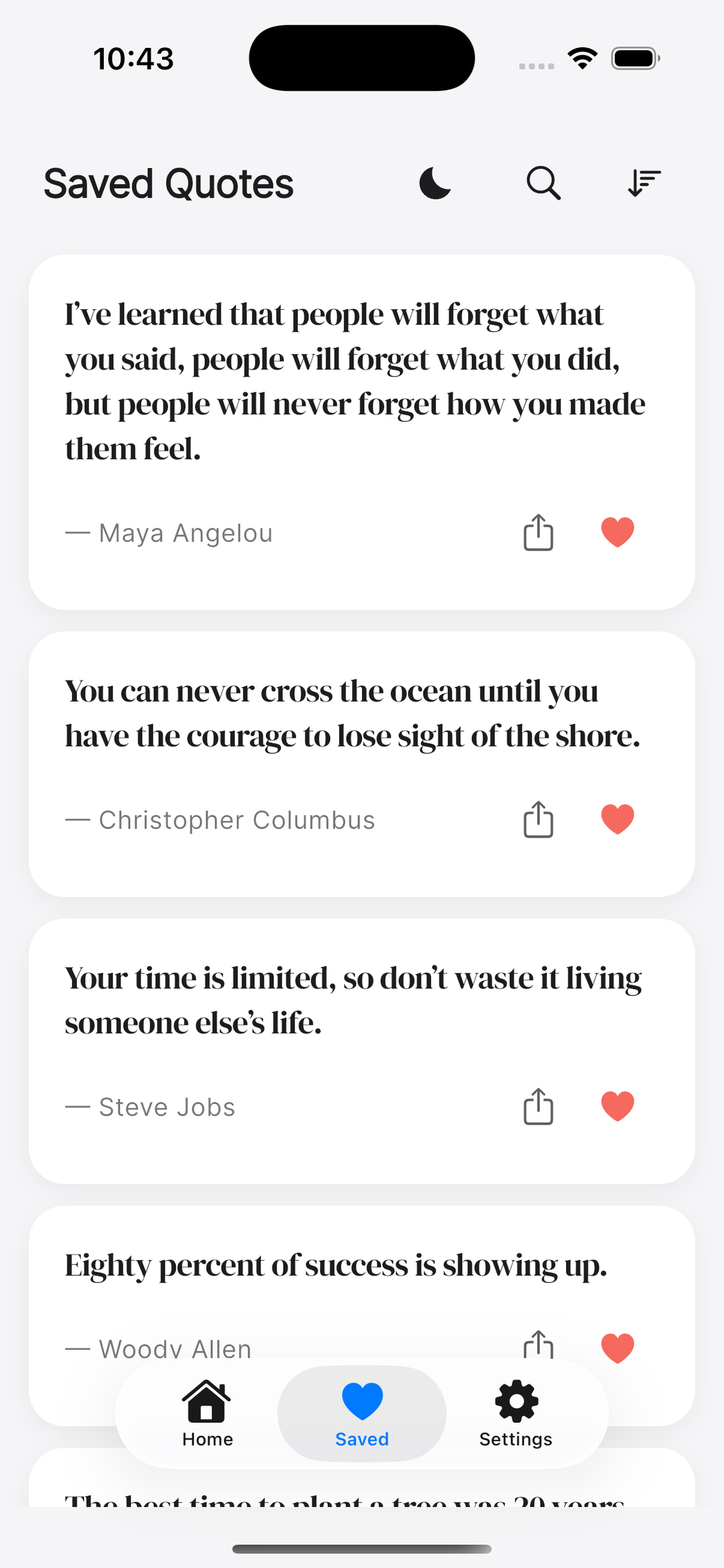 QuickQuote app interface showing saved quotes