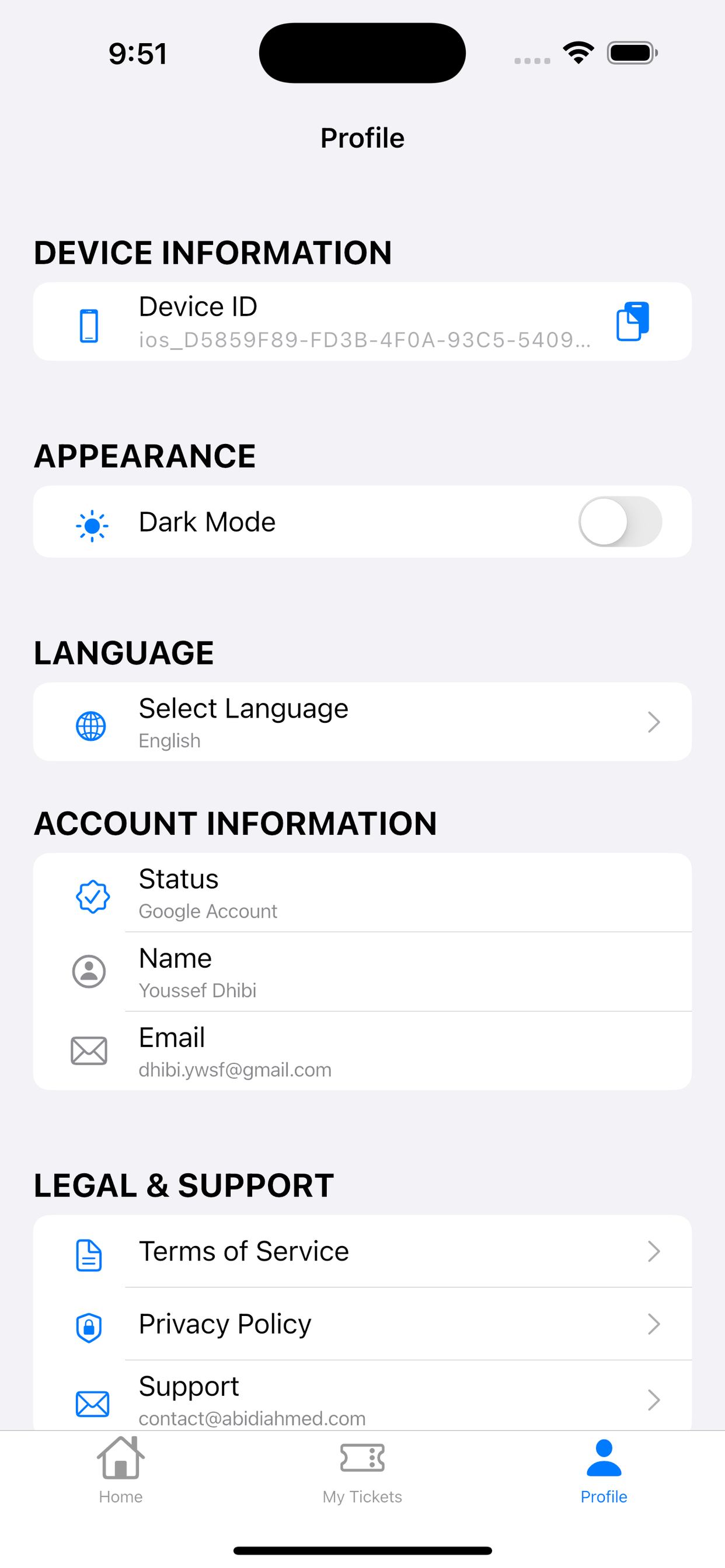 QuickQuote app interface showing settings